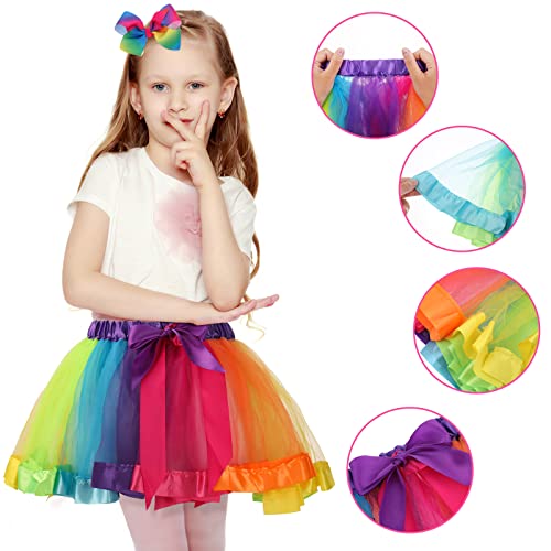 Yolev Girls Tutu Skirt Rainbow Tulle Tutu Skirt Princess Ballet Dance Dress Kid Tutu Skirt with Hair Bow for Children (Rainbow Colors)