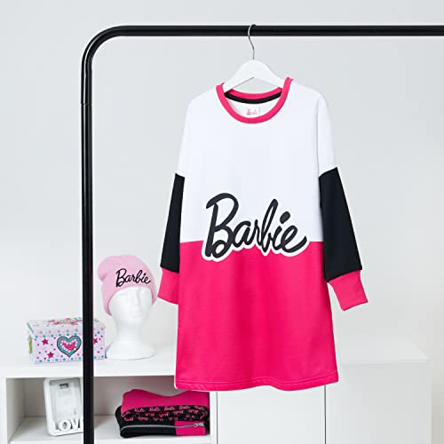 Barbie Oversized Hoodie, Sweater Dress for Girls (White/Pink, 7-8 Years)