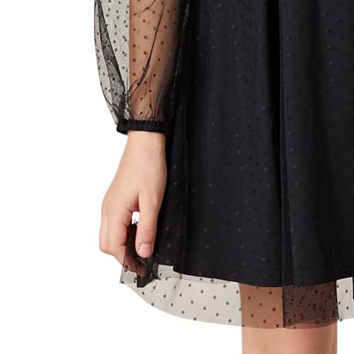 OFIMAN Girls Dress for Kids Casual Dresses for Girl Long Sleeve Mesh Party Dress High Waist A-Line Black (Black, 6-7 Years)