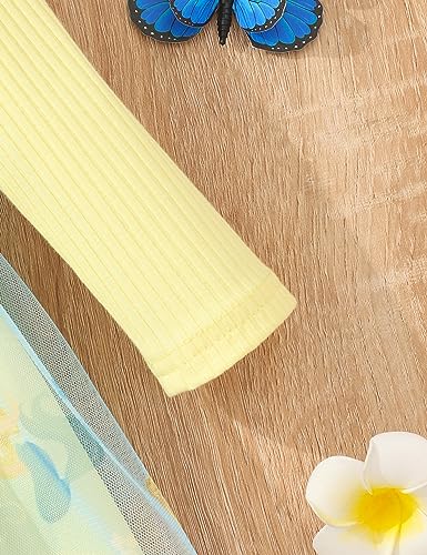 Toddler Baby Girls Dress Ribbed Long Sleeve Ruffle Unicorn/Mermaids Tulle Bowknot Dresses Casual Party Princess Dress for Girls 1-6 Years Yellow