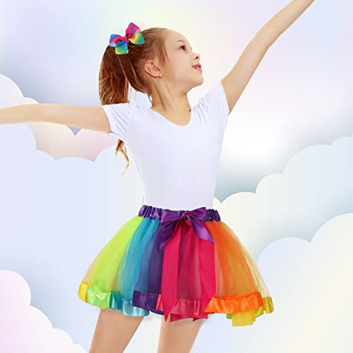 Yolev Girls Tutu Skirt Rainbow Tulle Tutu Skirt Princess Ballet Dance Dress Kid Tutu Skirt with Hair Bow for Children (Rainbow Colors)
