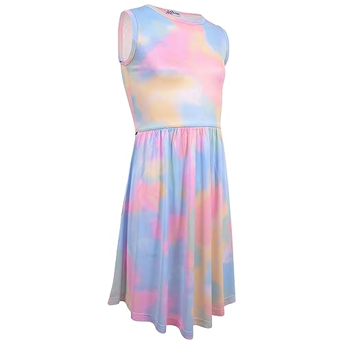 A2Z 4 Kids Girls Childrens Rainbow - Tie Dye 254 Skater Dress Rainbow._11-12