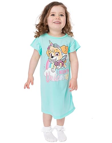 Paw Patrol Nightie 2 Pack Kids | Girls Pink And Blue Skye Unicorn Night Dress | Short Sleeve Pyjamas | Children TV Series Merchandise