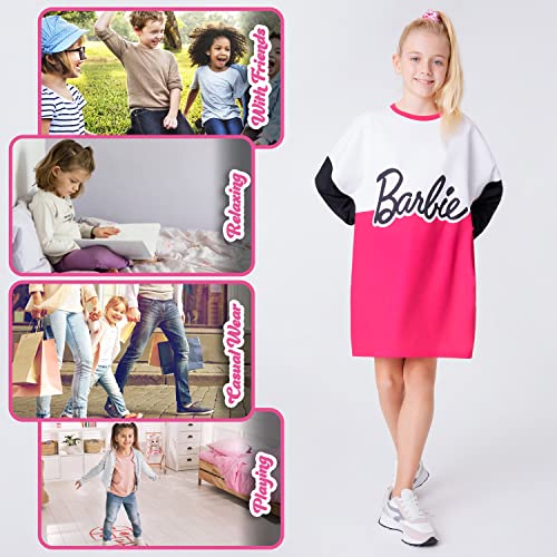 Barbie Oversized Hoodie, Sweater Dress for Girls (White/Pink, 7-8 Years)