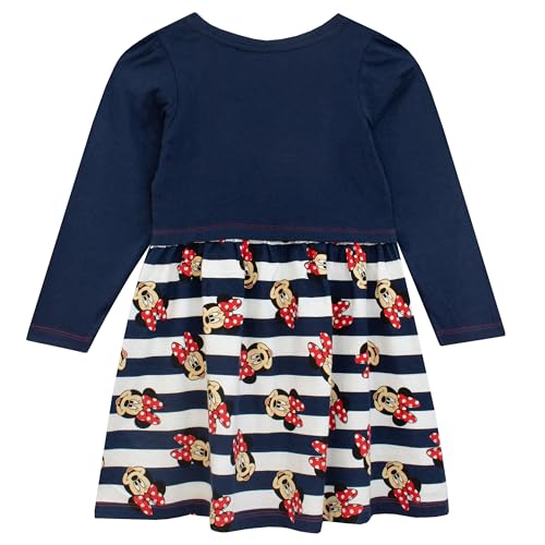 DISNEY Minnie Mouse Dress | Minnie Mouse Dress for Girls | Girls Long Sleeve Dress | Ages 18 Months to 8 Years | Blue | 6-7 Years
