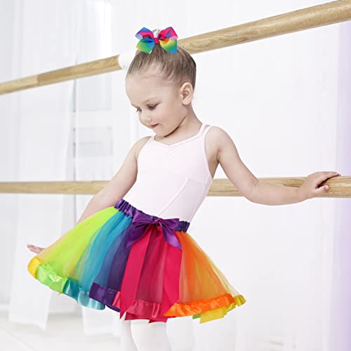 Yolev Girls Tutu Skirt Rainbow Tulle Tutu Skirt Princess Ballet Dance Dress Kid Tutu Skirt with Hair Bow for Children (Rainbow Colors)