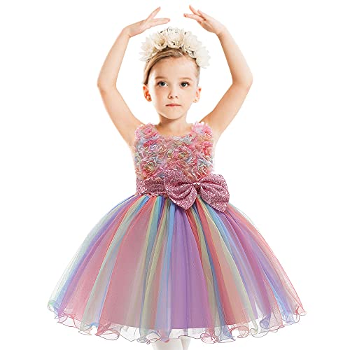 Girls Party Dress Sequin Bow Prom Wedding Flower Girls Dress Tulle Birthday Princess Kids Dress for 2-9 Years