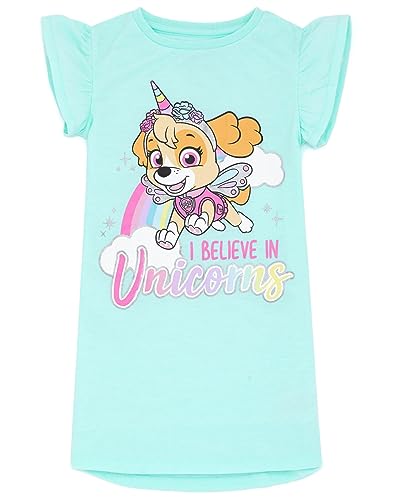 Paw Patrol Nightie 2 Pack Kids | Girls Pink And Blue Skye Unicorn Night Dress | Short Sleeve Pyjamas | Children TV Series Merchandise