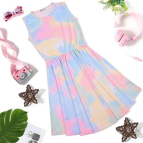 A2Z 4 Kids Girls Childrens Rainbow - Tie Dye 254 Skater Dress Rainbow._11-12