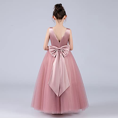 Flower Girl Dress Kids First Communion Dress Sleeveless V-Neck Mesh Tulle Tutu Princess A-line Puffy Wedding Junior Bridesmaid Evening Formal Party Pageant Birthday Prom Gown Dusty Pink 6-7 Years