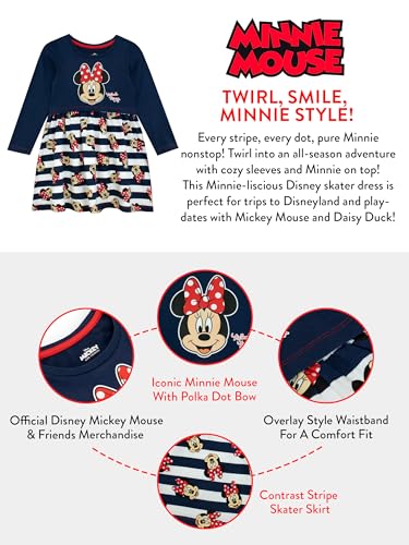 DISNEY Minnie Mouse Dress | Minnie Mouse Dress for Girls | Girls Long Sleeve Dress | Ages 18 Months to 8 Years | Blue | 6-7 Years