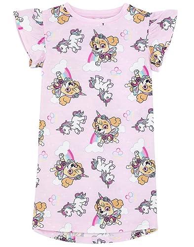 Paw Patrol Nightie 2 Pack Kids | Girls Pink And Blue Skye Unicorn Night Dress | Short Sleeve Pyjamas | Children TV Series Merchandise