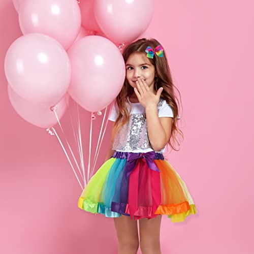 Yolev Girls Tutu Skirt Rainbow Tulle Tutu Skirt Princess Ballet Dance Dress Kid Tutu Skirt with Hair Bow for Children (Rainbow Colors)