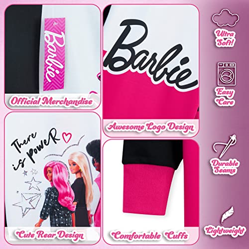 Barbie Oversized Hoodie, Sweater Dress for Girls (White/Pink, 7-8 Years)