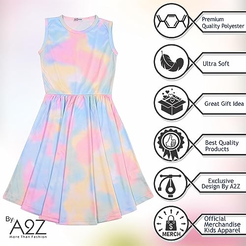 A2Z 4 Kids Girls Childrens Rainbow - Tie Dye 254 Skater Dress Rainbow._11-12