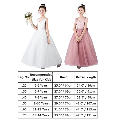 Flower Girl Dress Kids First Communion Dress Sleeveless V-Neck Mesh Tulle Tutu Princess A-line Puffy Wedding Junior Bridesmaid Evening Formal Party Pageant Birthday Prom Gown Dusty Pink 6-7 Years