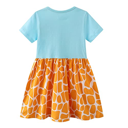 Little Girls Summer Dress Cotton Giraffe Dresses Girl's Short Sleeve Shirt Tops for Kids 2-7 Years
