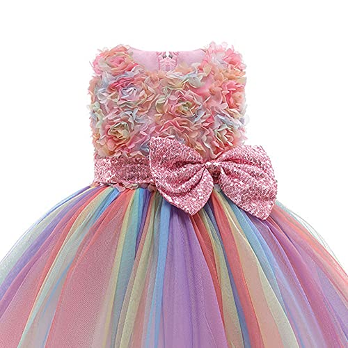 Girls Party Dress Sequin Bow Prom Wedding Flower Girls Dress Tulle Birthday Princess Kids Dress for 2-9 Years