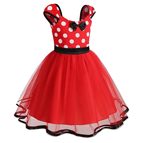 WIOLETA Girls Fancy Dress Polka Dot Costume with Mouse Ears Headband Mouse Dress Up Kids Mini Mouse Dress Up For Girls Child Birthday Dresses/Halloween Cosplay (100)