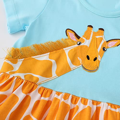 Little Girls Summer Dress Cotton Giraffe Dresses Girl's Short Sleeve Shirt Tops for Kids 2-7 Years
