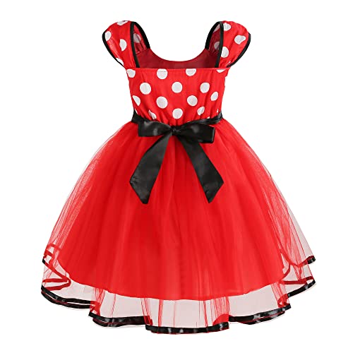 WIOLETA Girls Fancy Dress Polka Dot Costume with Mouse Ears Headband Mouse Dress Up Kids Mini Mouse Dress Up For Girls Child Birthday Dresses/Halloween Cosplay (100)