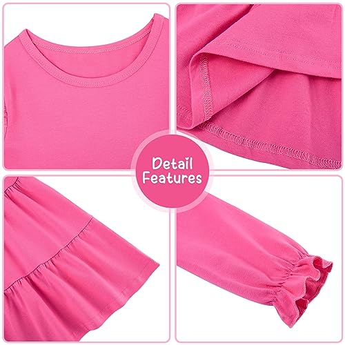 ChicSky Lovely Dress for Girls Plain Long Sleeve Cotton Ruffle Dress Toddler Winter Dresses Casual Tiered Swing Dress Girls 5-6 Years Pink
