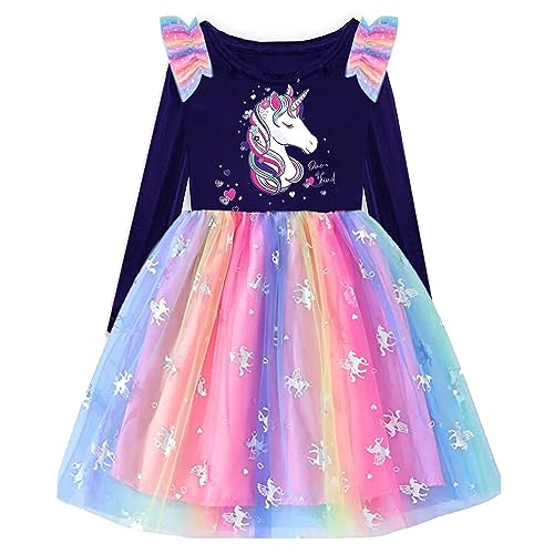 VIKITA Girls Princess Tulle Dresses Long Sleeve Casual Birthday Party Printed Sequins Animal Kids Dress Up Lh4872 9-10Y
