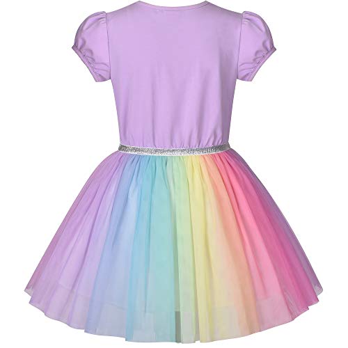 Sunny Fashion Girls Dress Purple Short Sleeve Rainbow Tulle Skirt Birthday Party Age 8 Years