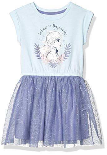 Amazon Essentials Disney | Marvel | Star Wars | Frozen | Princess Girls' Knitted Short-Sleeved Tutu Dresses (Previously Spotted Zebra), Blue Frozen 2 Fearless, 11-12 Years