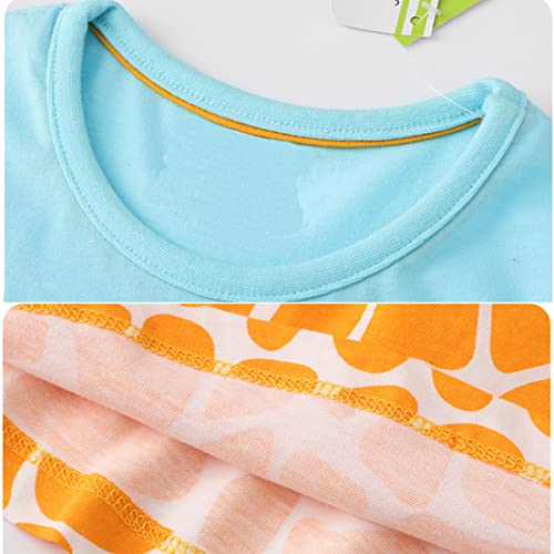 Little Girls Summer Dress Cotton Giraffe Dresses Girl's Short Sleeve Shirt Tops for Kids 2-7 Years