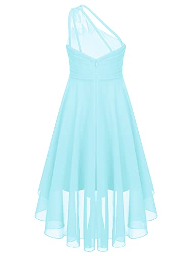 CHICTRY Kids Girls Sequin One Shoulder Formal Party Dance Gown High-Low Chiffon Proms Dresses Light Blue 13-14 Years