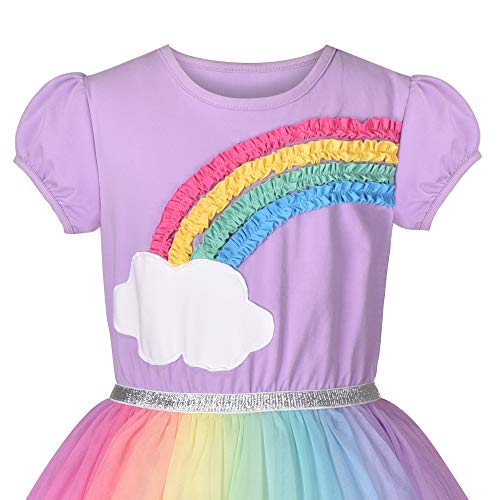 Sunny Fashion Girls Dress Purple Short Sleeve Rainbow Tulle Skirt Birthday Party Age 8 Years
