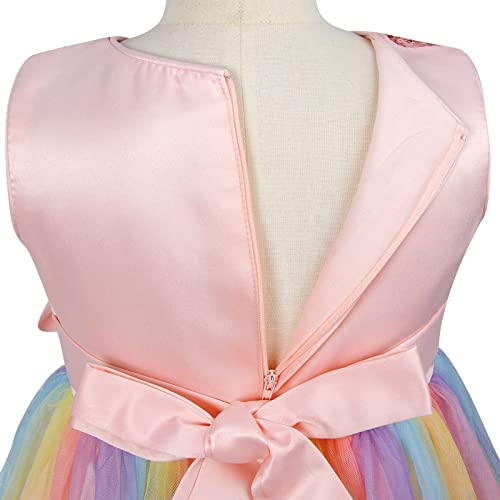 ChicSky Princess Dress Girls Rainbow Tulle Children Dresses Sequin Flower Wedding Birthday Party Little Girls Dresse for 8-9 Years