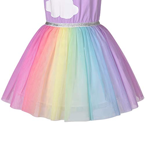 Sunny Fashion Girls Dress Purple Short Sleeve Rainbow Tulle Skirt Birthday Party Age 8 Years