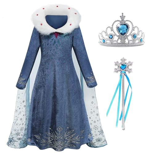 Elsa Costume for Girls Frozen Dresses for Girls Frozen Cosplay Princess Dress up Cape for Kids Fancy Dress for Party Halloween Christmas