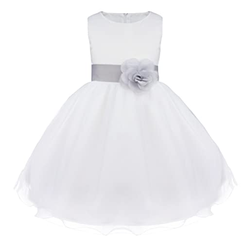 iEFiEL Kids Flower Girls Wedding Pageant Bridesmaid Flower Dress Princess Birthday Party Bowknot Prom Dress Ball Gown Grey 2-3 Years