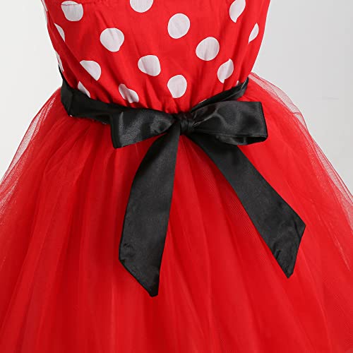 WIOLETA Girls Fancy Dress Polka Dot Costume with Mouse Ears Headband Mouse Dress Up Kids Mini Mouse Dress Up For Girls Child Birthday Dresses/Halloween Cosplay (100)