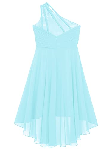 CHICTRY Kids Girls Sequin One Shoulder Formal Party Dance Gown High-Low Chiffon Proms Dresses Light Blue 13-14 Years