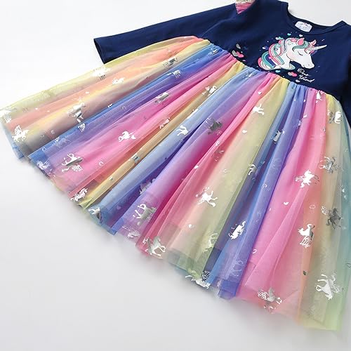 VIKITA Girls Princess Tulle Dresses Long Sleeve Casual Birthday Party Printed Sequins Animal Kids Dress Up Lh4872 9-10Y