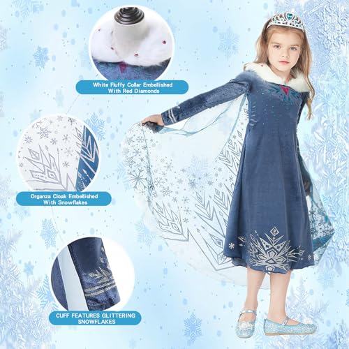 Elsa Costume for Girls Frozen Dresses for Girls Frozen Cosplay Princess Dress up Cape for Kids Fancy Dress for Party Halloween Christmas