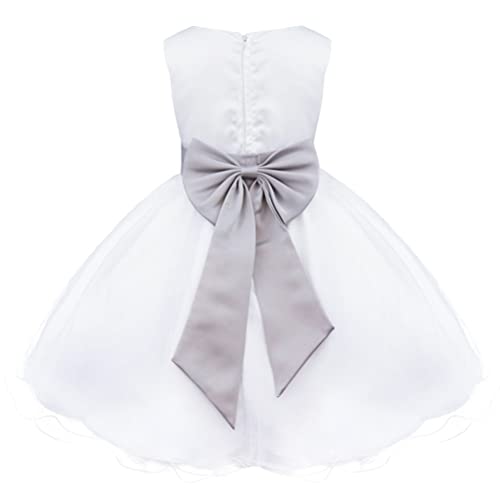 iEFiEL Kids Flower Girls Wedding Pageant Bridesmaid Flower Dress Princess Birthday Party Bowknot Prom Dress Ball Gown Grey 2-3 Years
