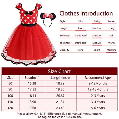 WIOLETA Girls Fancy Dress Polka Dot Costume with Mouse Ears Headband Mouse Dress Up Kids Mini Mouse Dress Up For Girls Child Birthday Dresses/Halloween Cosplay (100)