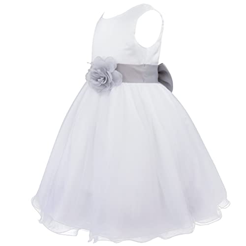 iEFiEL Kids Flower Girls Wedding Pageant Bridesmaid Flower Dress Princess Birthday Party Bowknot Prom Dress Ball Gown Grey 2-3 Years