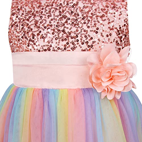ChicSky Princess Dress Girls Rainbow Tulle Children Dresses Sequin Flower Wedding Birthday Party Little Girls Dresse for 8-9 Years
