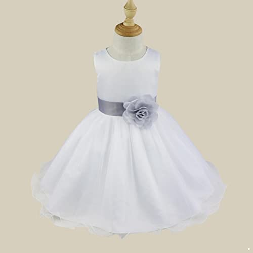 iEFiEL Kids Flower Girls Wedding Pageant Bridesmaid Flower Dress Princess Birthday Party Bowknot Prom Dress Ball Gown Grey 2-3 Years
