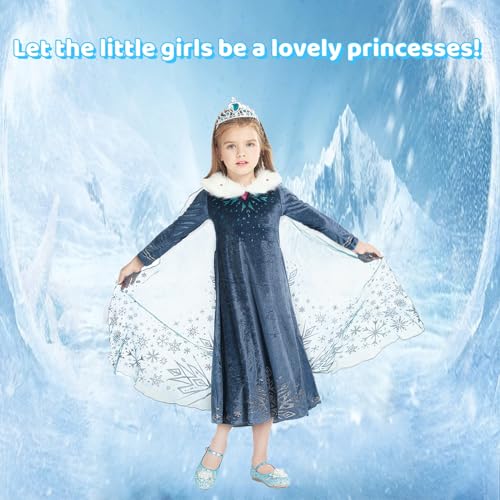 Elsa Costume for Girls Frozen Dresses for Girls Frozen Cosplay Princess Dress up Cape for Kids Fancy Dress for Party Halloween Christmas
