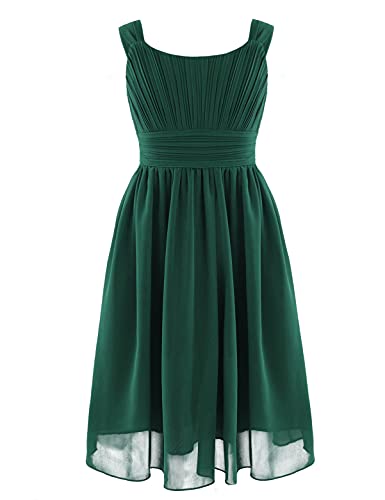 CHICTRY Kids Girls Pleated Waist Chiffon Wedding Bridesmaid Party Dance Prom Flower Dress Green 11-12 Years