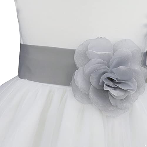 iEFiEL Kids Flower Girls Wedding Pageant Bridesmaid Flower Dress Princess Birthday Party Bowknot Prom Dress Ball Gown Grey 2-3 Years