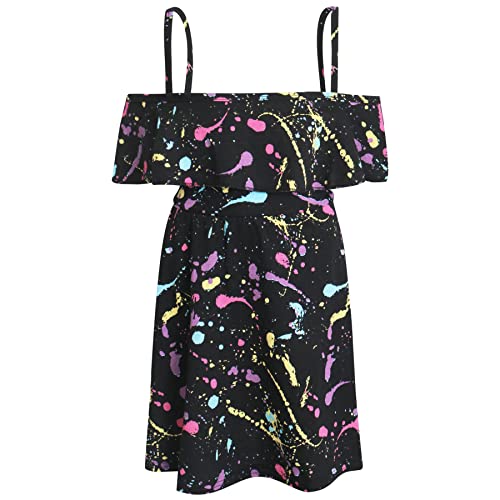 A2Z 4 Kids Girls Crop Top & Legging Designer's Pastel Splash Print Trendy - Splash 240 Off Shoulder Dress 11-12