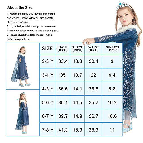 Elsa Costume for Girls Frozen Dresses for Girls Frozen Cosplay Princess Dress up Cape for Kids Fancy Dress for Party Halloween Christmas